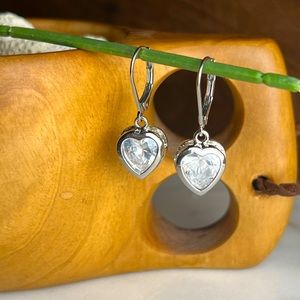 Swarovski Elements Sterling Silver Overlay Heart 3D Dangling Earrings NEW